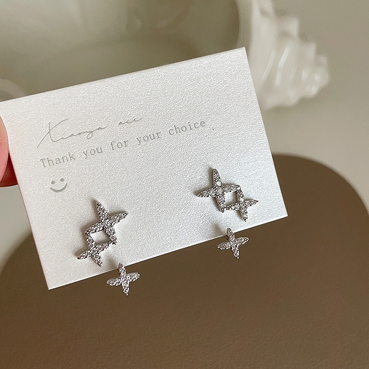 Bông Tai Thiết Kế Hai Lớp Hình Ngôi Sao Đính Đá Zircon Đơn Giản Độc Đáo Dễ Phối Đồ Thời Trang