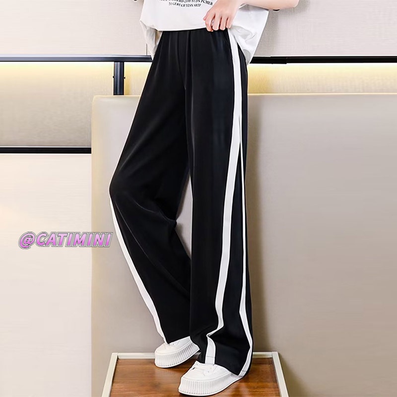 Catimini new girls 'quần thể thao giản dị thẳng rộng rãi cỡ lớn màu đen quần ống rộng-chân