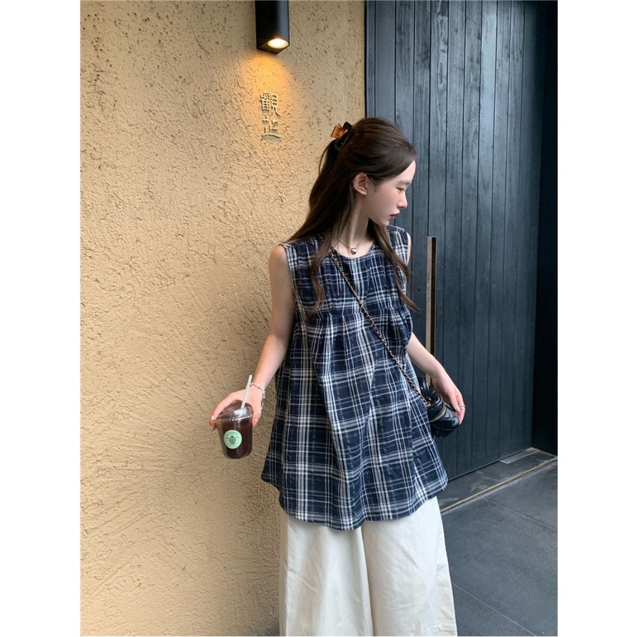Vest không tay của phụ nữ kẻ sọc retro 2023 mùa hè trẻ trung-xem lỏng lẻo đơn giản ngoài trời giảm béo hàng đầu