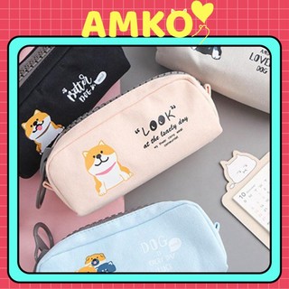 Hộp bút vải đẹp canvas hàn quốc - bóp viết khóa zip nhựa to cute hình chó Shiba dễ thương, túi đựng bút đã năng HBV18