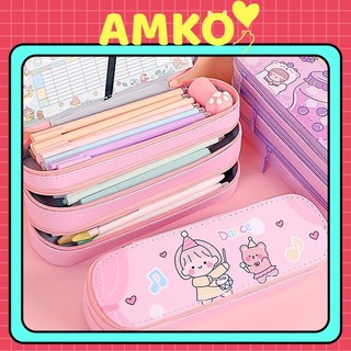 [XẢ KHO] Hộp Bút Da PU 3 Tầng Đa Năng Hình Cute Có Quai Xách - Bóp Viết Đẹp To 3 2 Ngăn Đựng Mỹ Phẩm AMKO HBD60 HBD61