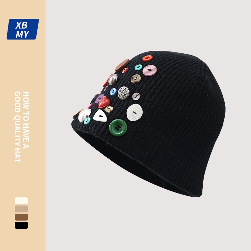 Mũ dệt kim nút đầy màu sắc thời trang phong cách hàn quốc