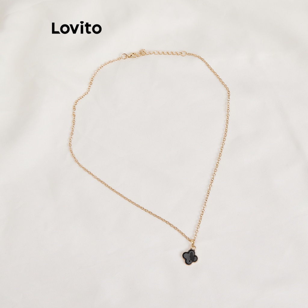 Dây chuyền trái tim Lovito kim loại màu trơn cho nữ L60AD039 (Cỏ ba lá trắng/trái tim trắng/Cỏ ba lá đen/Trái tim đen)