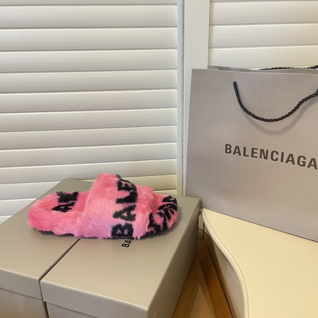 Balenciaga Dép Lông Thỏ Mềm Mại Thoải Mái Ấm Áp