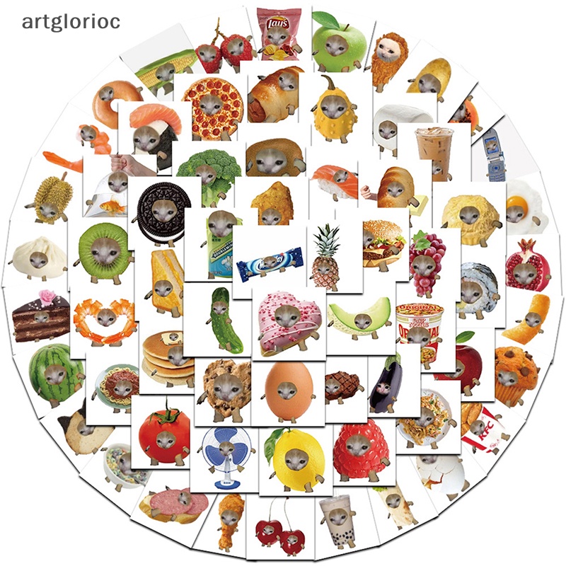 Art 69 cái vui meme mèo và thức ăn hình dán graffiti dễ thương cho hành lý đồ chơi máy tính xách tay ipad ván trượt điện thoại dán xe vn