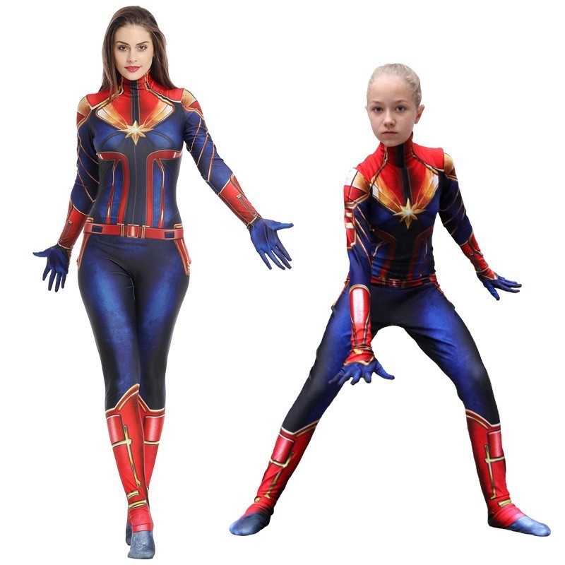 Captain marvel cosplay costume movie the avengers siêu anh hùng carol danvers cosplay bodysuit Áo liền quần halloween trang phục cho trẻ em