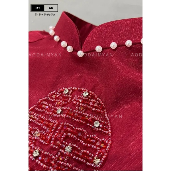 Aó dài cô dâu lụa vân gỗ 2 tà cao cấp, duyên dáng hot trend 2023-AD11