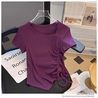 Nữ dây rút t-shirt không thường xuyên cinched màu t-shirt