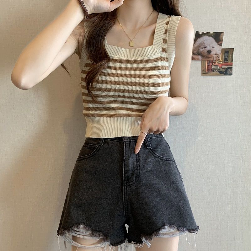 Áo Hai Dây Dệt Kim Họa Tiết Kẻ Sọc Thời Trang Mùa Hè Hàng Mới Dành Cho Bạn Nữ