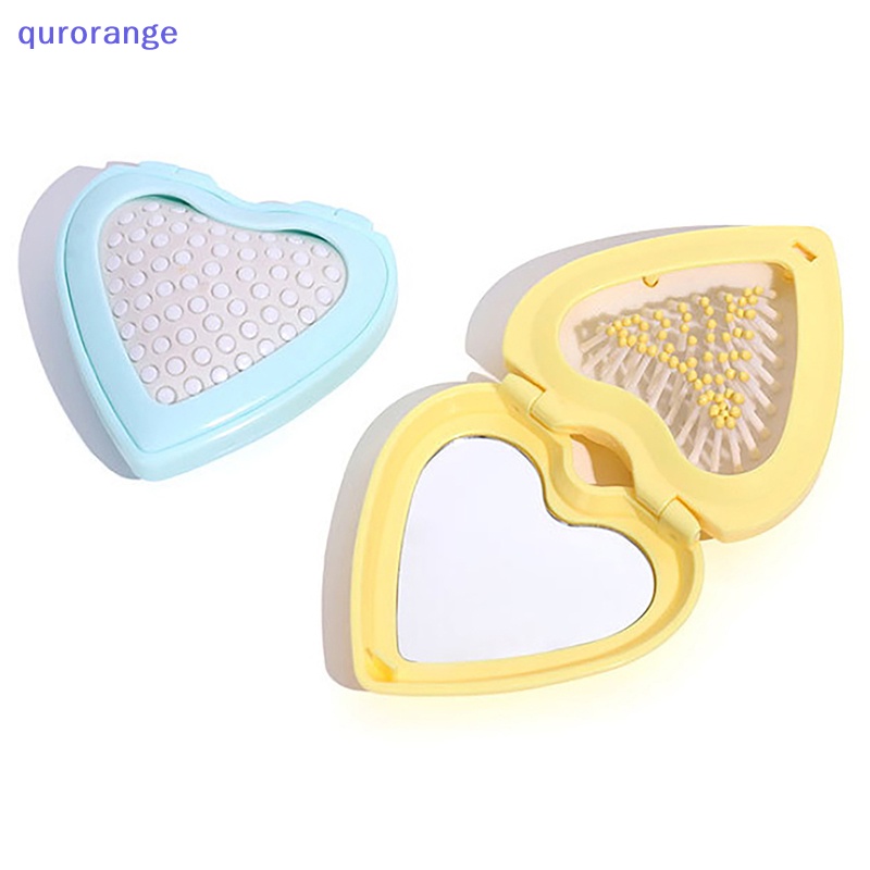 Qurange mini portable folding compact heart pocket hair brush mirror styling accessories ror