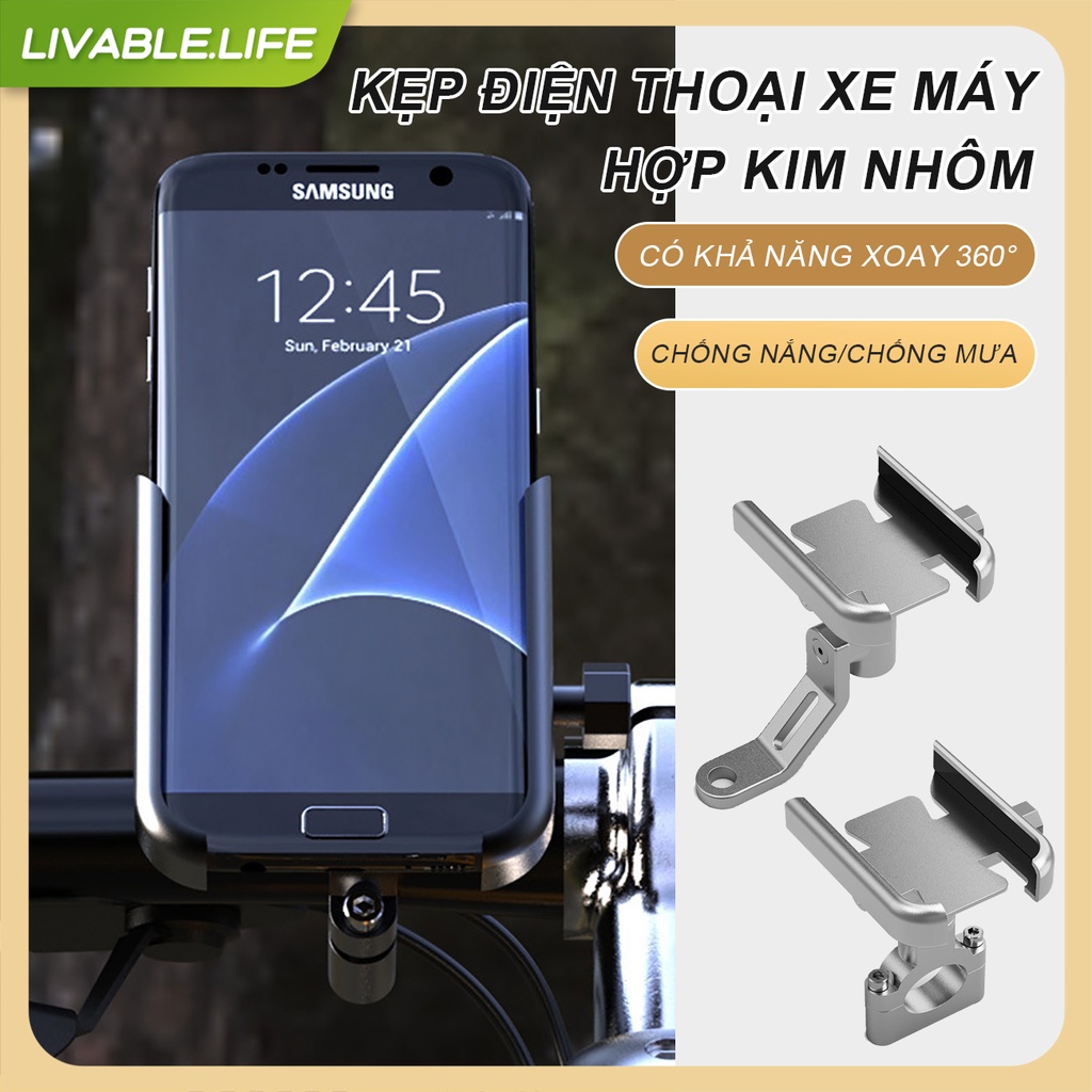Hợp Kim Nhôm Giá Đỡ Điện Thoại Bằng Chống Sốc Tiện Dụng Cho Xe Máy đen bạc Giá Đỡ - Kẹp Xe Máy Gắn