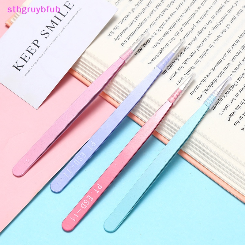 Sthb 1 bộ nhíp thẳng cong màu fr nail art sticker rhinestones picking tool trang điểm eyelash diy tweezer tool vn