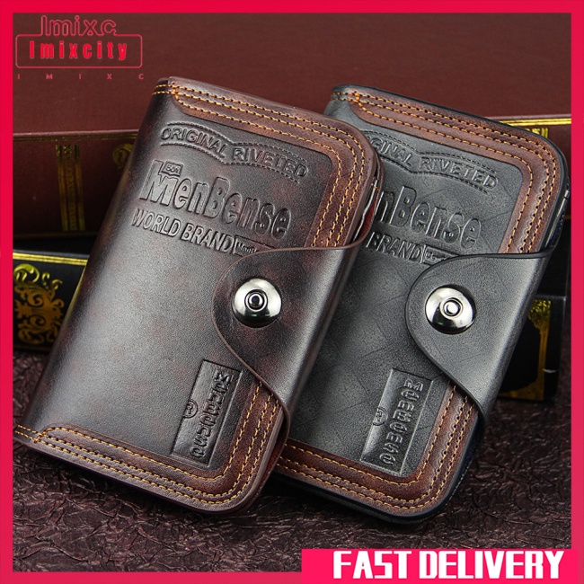 Imixcity men ví ngắn da pu không thấm nước dung lượng lớn ba-fold 14 khe cắm thẻ ví cầm tay có từ tính