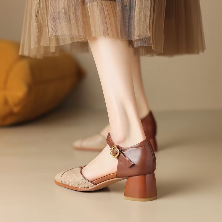 Sandal Cao Gót Hở Ngón Cài Khóa Màu Sắc Thời Trang Mùa Hè 2023 Phong Cách retro Cho Nữ