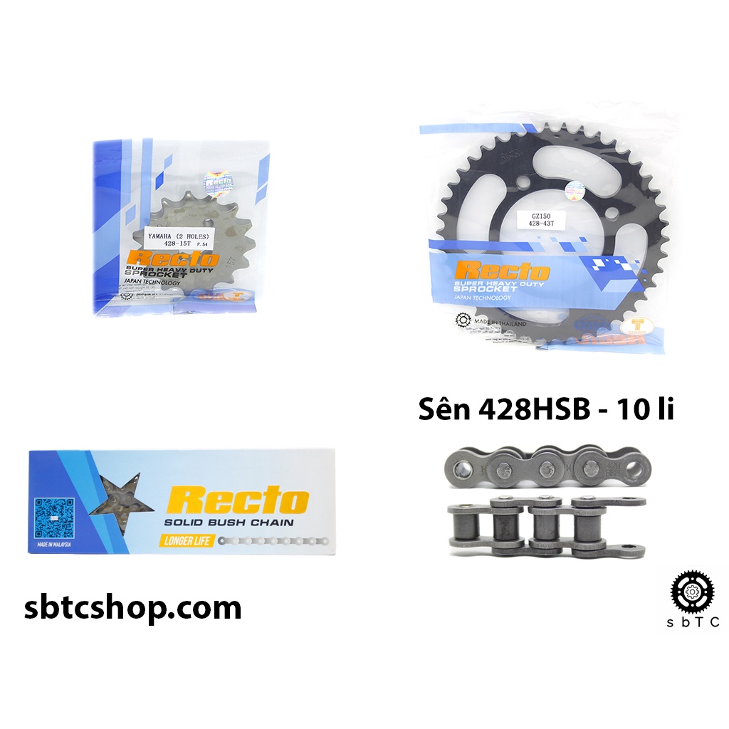 NSD Nhông sên dĩa Recto đen 428HSB 10 li ly Suzuki GZ150 chính hãng Thái Lan