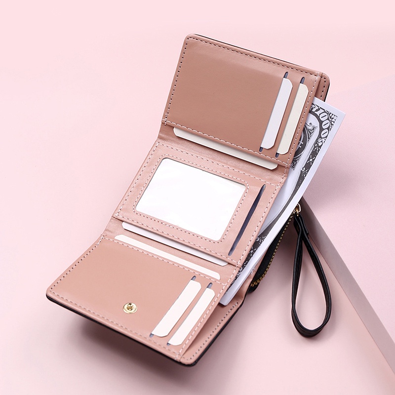 Ví nữ thời trang thêu trái tim ví tiền xu tri-fold chủ thẻ