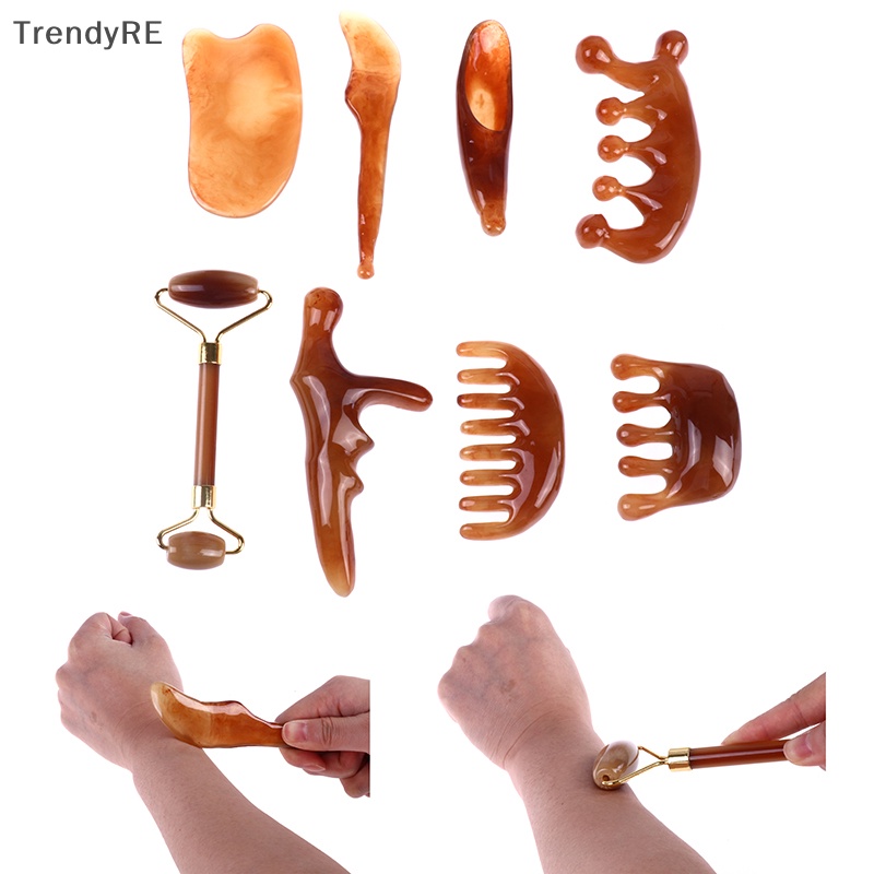 Hợp thời trang sừng bò tự nhiên gua sha dụng cụ cạo điểm massage toàn thân lược răng rộng re