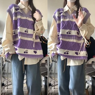 Nữ học viện nhật bản vest dệt kim + áo sơ mi rời