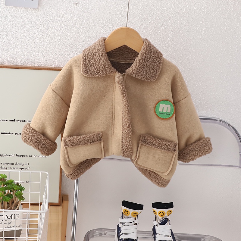 Áo Khoác Ngắn Lót Lông Cừu Dày Dặn Phong Cách Phương Tây Dành Cho Bé Gái