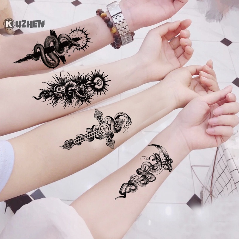 Kuzhen không thấm nước hình xăm tạm thời dán rồng rắn hoa nghệ thuật cơ thể hình xăm giả hot