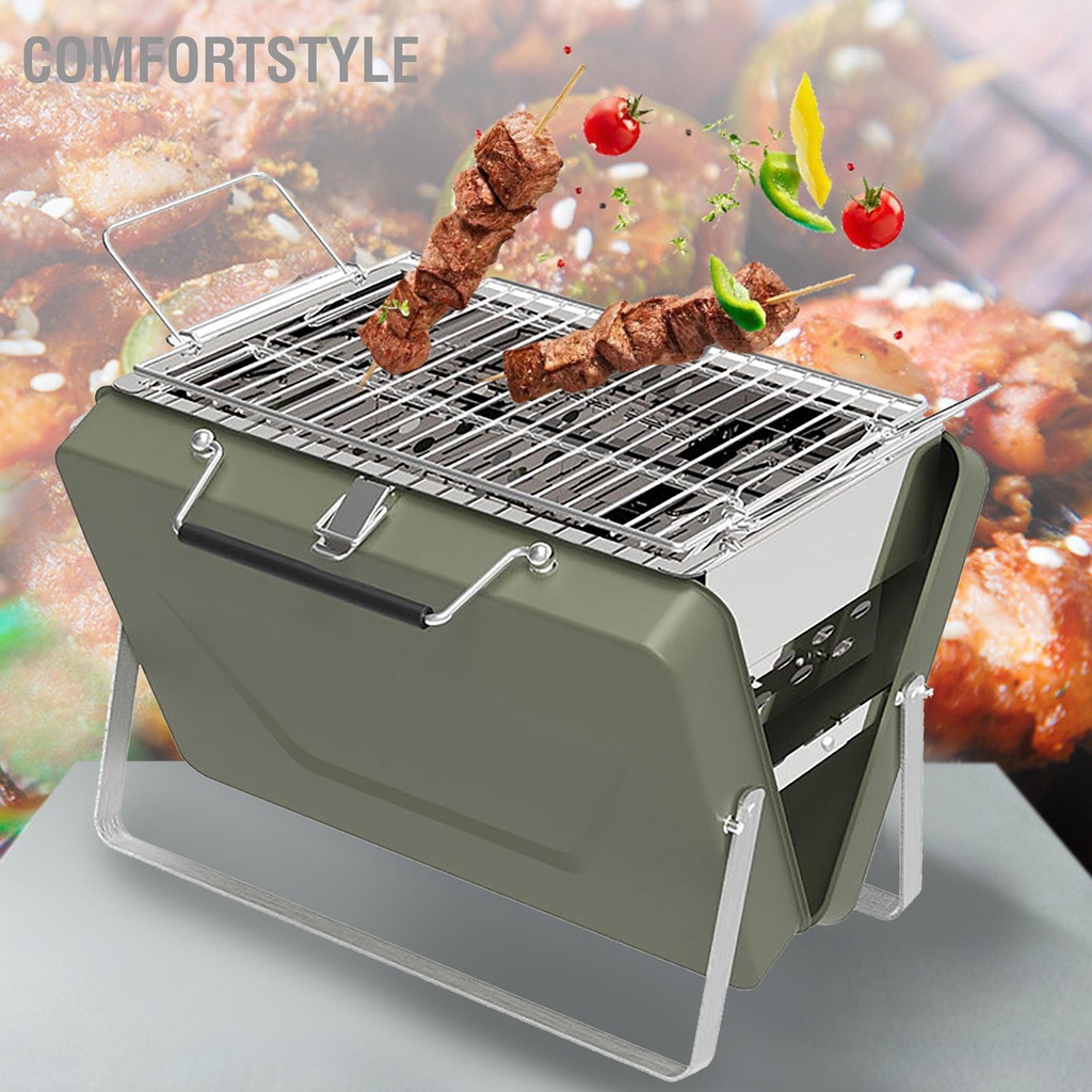 Comfortstyle Bếp Nướng Di Động Mini Có Thể Gập Lại Than BBQ Cho Tiệc Ngoài Trời Cắm Trại Du Lịch Dã Ngoại Sân Vườn Bãi Biển Đảng Xanh