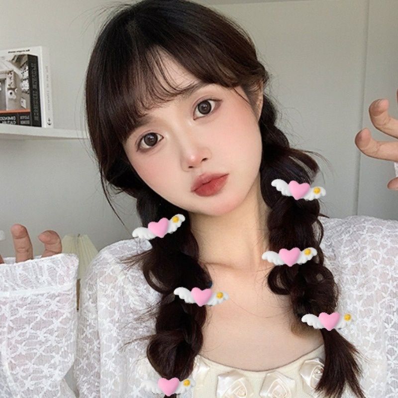 Kẹp Tóc Xương Cá Nhỏ Sáng Tạo Màu Hồng Đào Trái Tim Đôi Cánh Thiên Thần bb barrette / Ngọt Ngào Cho Bé Gái