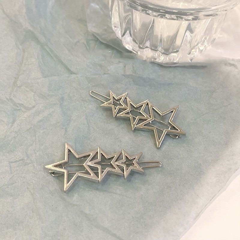 Cô gái y2k ngôi sao kẹp tóc punk silver bang kẹp tóc cô gái nhật bản yêu thích kẹp tóc ngôi sao năm điểm