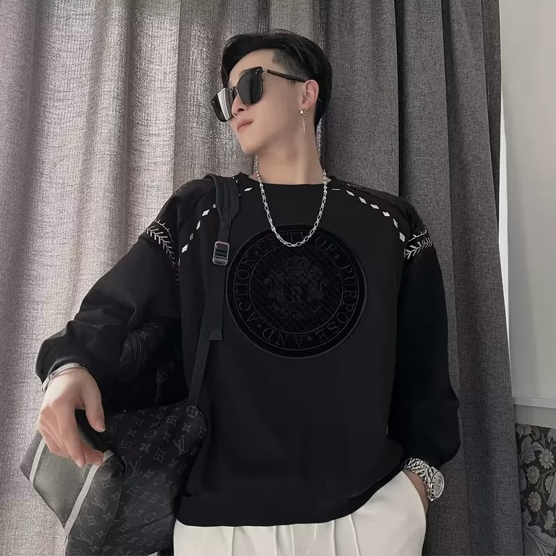 Áo sweater cổ tròn nam dáng rộng fashion cotton simple unisex phong cách Hồng Kông thời trang thu đông cho cặp đôi