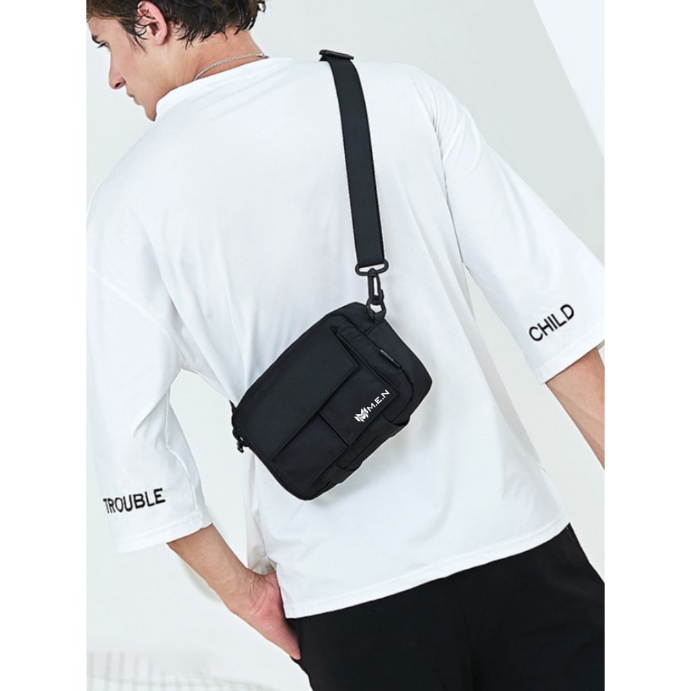 Túi đeo chéo thời trang trơn đen ngầu coolbaag kiểu dáng đi chơi phượt nhiều ngăn