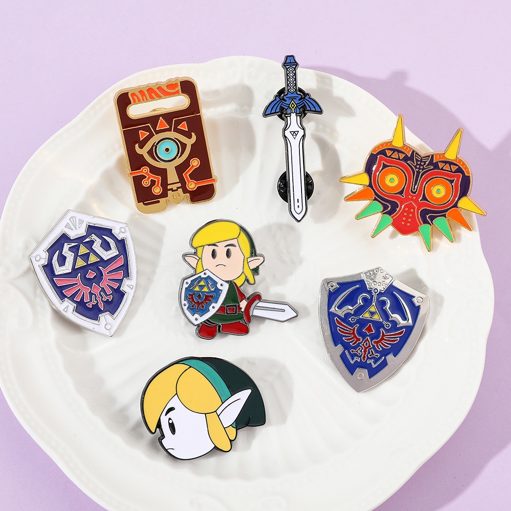 Legend of zelda ghim men breath of the wilderness adventure game brooch mask shield pin lapel badges món quà trang sức cho bạn bè