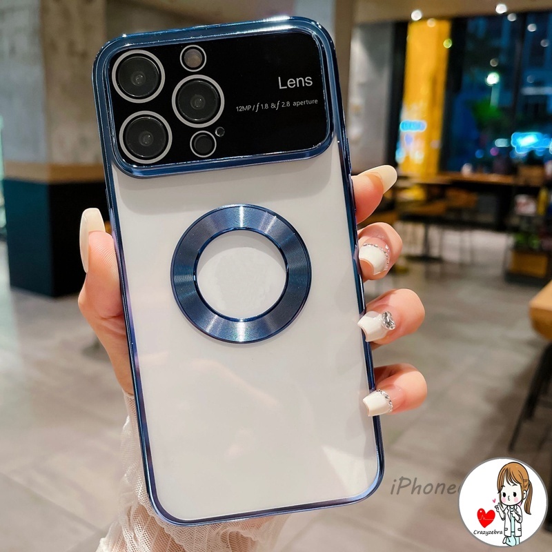 Cửa sổ lớn vỏ điện thoại từ tính mạ điện cho iphone 14 pro max 12 13 11 pro max vỏ trong suốt cửa sổ lớn bảo vệ ống kính máy ảnh trong suốt vỏ cứng chống va đập