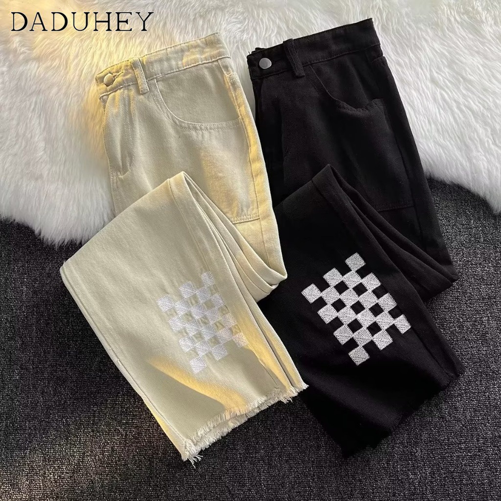DaDuHey Men's 2023 Summer New Personalized Embroidered Jeans Hong Kong Style Fashion Hip Hop Ins Trendy High Street Fashionable Handsome Casual Pants
