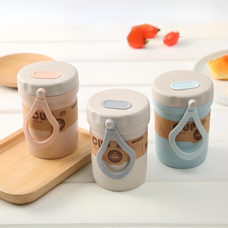 Cốc Lúa Mạch Đựng Súp, Canh Giữ Nhiệt Và Chống Tràn Kèm Muỗng Tiện Ích 300ml