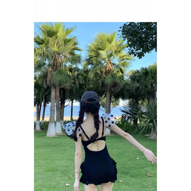 Bộ Đồ Bơi Một Mảnh Họa Tiết Chấm Bi Nhỏ Xinh Phong Cách Ngọt Ngào Quyến Rũ Cho Nữ Mới