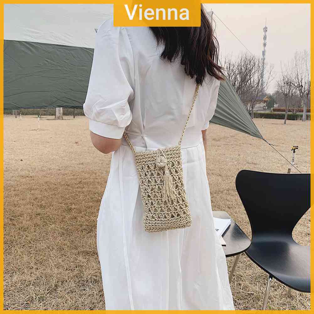 Túi Cói Đeo Chéo Mini Đựng Điện Thoại Thời Trang Dành Cho Nữ