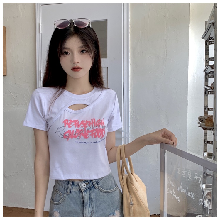 Áo thun croptop SUXI tay ngắn phong cách cổ điển thời trang mùa hè dành cho nữ