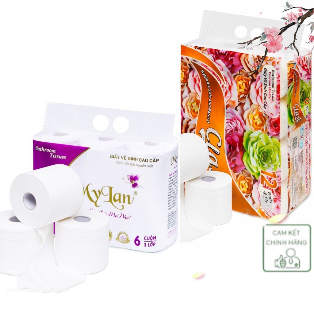 Lốc 6 cuộn giấy vệ sinh cao cấp MyLan 3 lớp, Tan nhanh trong nước, Siêu dai, không bụi