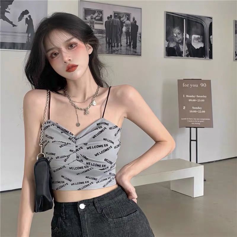 Áo Thể Thao Hai Dây Có Mút Đệm Ngực Hở Lưng In Chữ Quyến Rũ Thời Trang Mùa Hè Cho Nữ