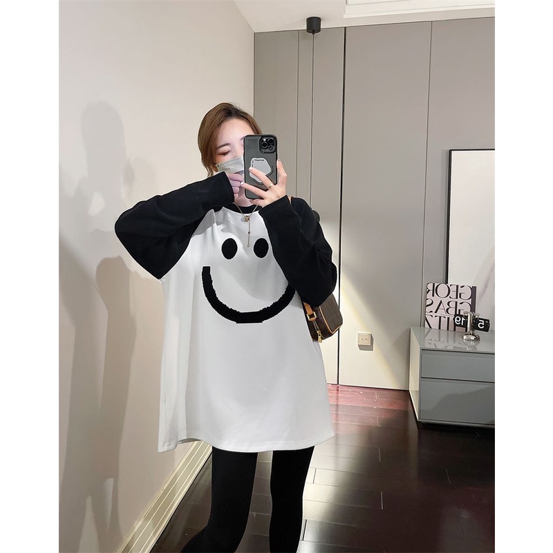 Áo Thun Tay Dài Oversized Cổ Tròn Cho Nữ