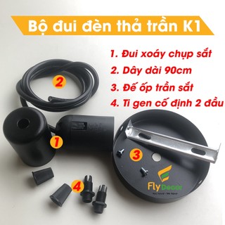 Dây đui đèn thả kèm đế ốp trần trang trí E27, đui xoáy, đèn liền dây dài 90cm