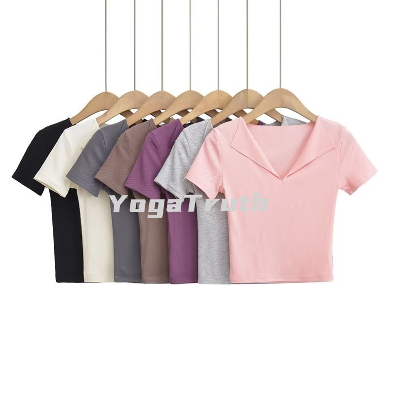Áo Thun Thể Thao Tay Ngắn Cổ Chữ V Dáng Ôm Quyến Rũ Trẻ Trung Cho Bạn Gái