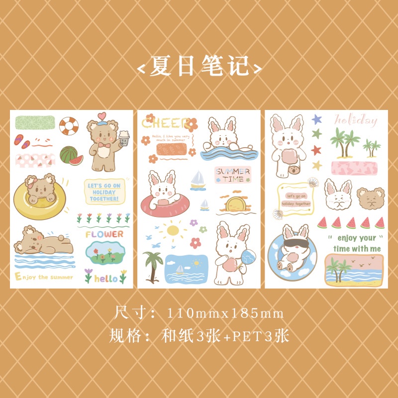 Sticker Dán Trang Trí Sổ Tay Hình Gấu Thỏ Đáng Yêu