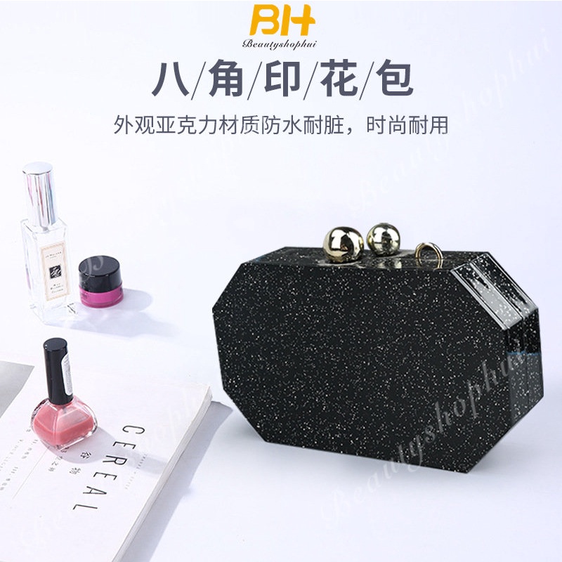 Túi Xách Dự Tiệc Màu Đen Chất Liệu Acrylic Cao Cấp Cho Nữ