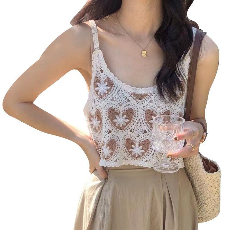 Áo Croptop Hai Dây Dệt Kim Cổ Chữ U Họa Tiết Hoa Thời Trang Đường Phố Gợi Cảm Dành Cho Bạn Nữ