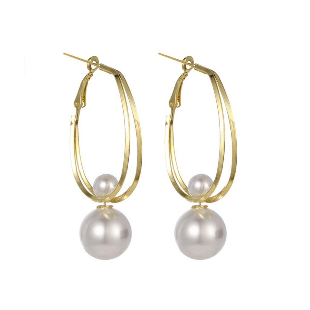 1 Đôi Bông Tai Tròn Đính Ngọc Trai Giả Sang Trọng Không Gây Dị Ứng