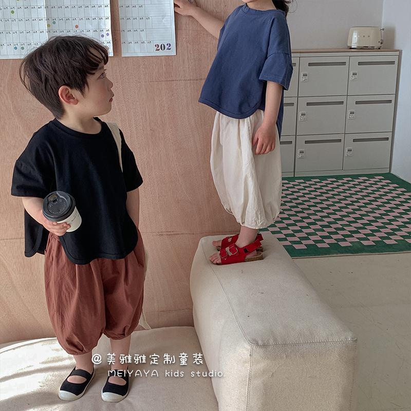 Mori phiên bản Hàn Quốc của quần cotton rộng dành cho trẻ em dành cho bé trai và bé gái áo phông ngắn tay phong cách nướ