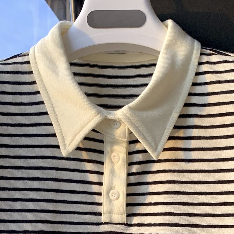 COZOKC Áo polo Tay Ngắn Dáng Ôm Kẻ Sọc Kiểu Vintage Cá Tính