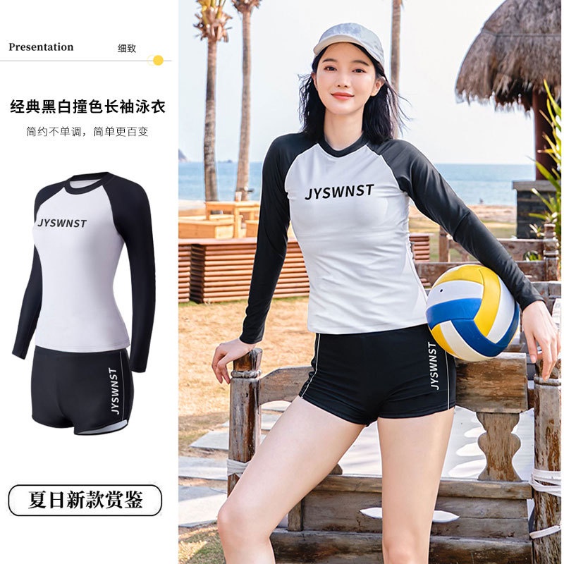 Bộ Đồ Bơi Dài Tay Chống Nắng Màu Sắc Tương Phản Thời Trang Cho Nữ