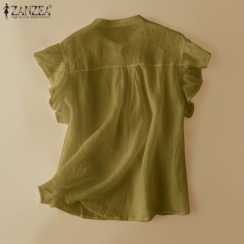 Áo nữ ZANZEA tay ngắn nhún bèo thời trang quyến rũ