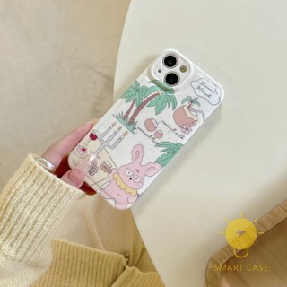 Case For iPhone 14 Pro Max [Coconut Tree Rabbit] Phone Case For iPhone 14 Pro Max Plus 13 12 Mini 11 X XS Max XR SE 8 7 Aesthetic Ins Newest Fashion Korean Style Retro Classic Cute Cartoon Couple Shockproof Protective TPU Cover Shell